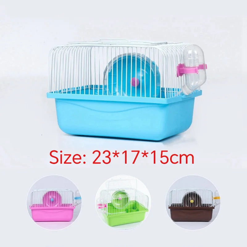Gaiola de hamster pequena garrafa de água caixa de alimentação portátil transportadora carry case para suprimentos para animais de estimação caixa de gaiola de transporte com roda de corrida