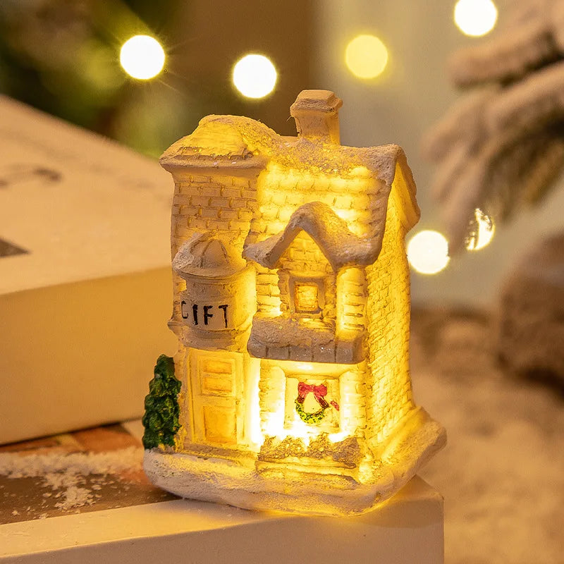 Enfeite de Natal em Resina, Casa em Miniatura, Decoração de Mesa, Figurinha de Aldeia Natalina, Decoração de Mesa para Casa de Férias, Presente de Natal