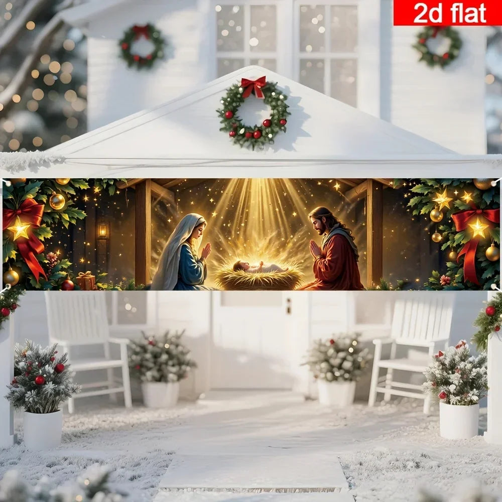 Banner de Natal para o pátio, decorações natalinas com tema de presépio, ideal para decoração de pátios ao ar livre e para cercas de jardim.