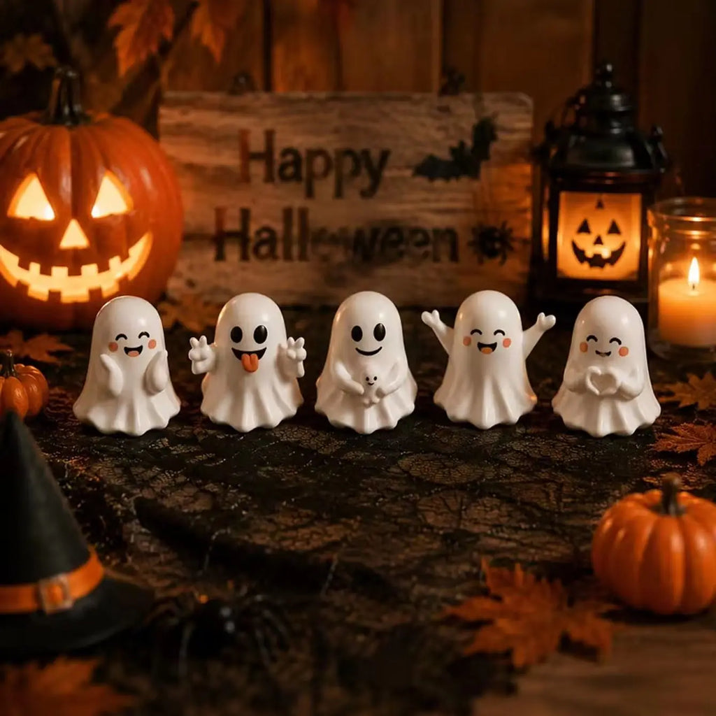 5 conjuntos de figuras de fantasmas de Halloween, mini fantasmas fofos para decoração de casa, ornamentos decorativos de Halloween para mesa