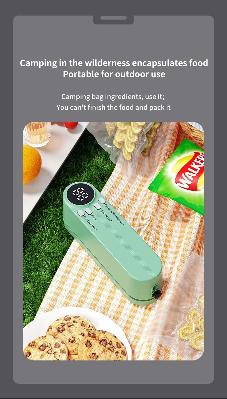 Máquina de Selagem a Vácuo Mini Sem Fio Totalmente Automática, Pequena e Portátil para Embalagem de Alimentos