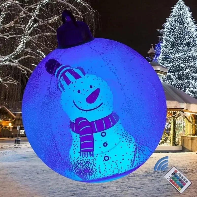 Bola Decorativa Inflável de Natal 60cm, Bolas Gigantes Grandes de PVC para Exteriores, Decorações para Árvore de Natal, Bola de Brinquedo Sem/Com Luz