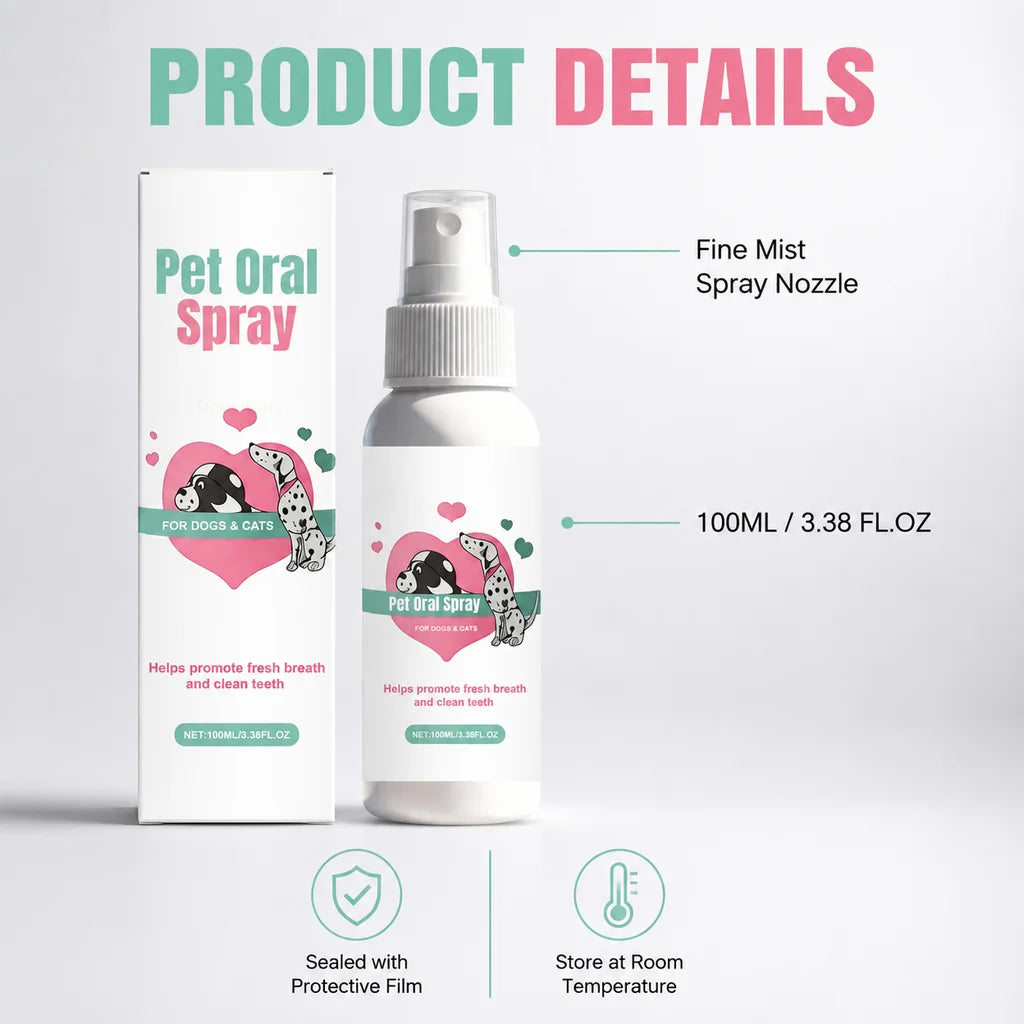 Spray oral para animais de estimação, para gatos e cães, com extrato de chá verde, seguro para animais, reduz o tártaro, proporciona hálito fresco, não requer escovação, fácil de transportar, para limpeza e cuidados