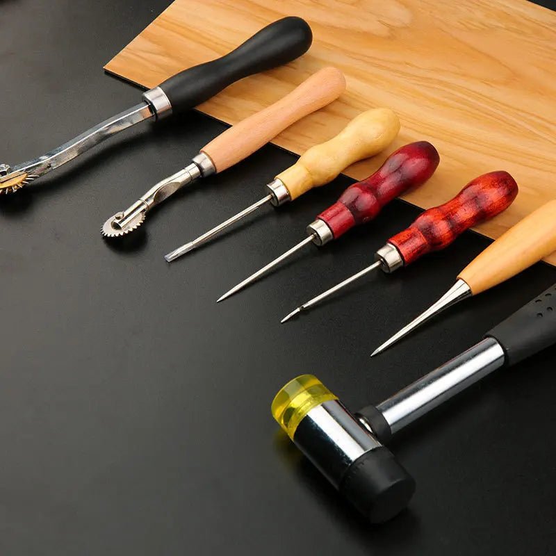 Kit de Ferramentas para Artesanato em Couro, Kit de Reparo e Costura Manual em Couro, Conjunto Profissional de Ferramentas DIY para Costura, Punção, Entalhe e Sulcagem