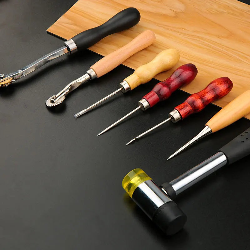 Kit de Ferramentas para Artesanato em Couro, Kit de Reparo e Costura Manual em Couro, Conjunto Profissional de Ferramentas DIY para Costura, Punção, Entalhe e Sulcagem