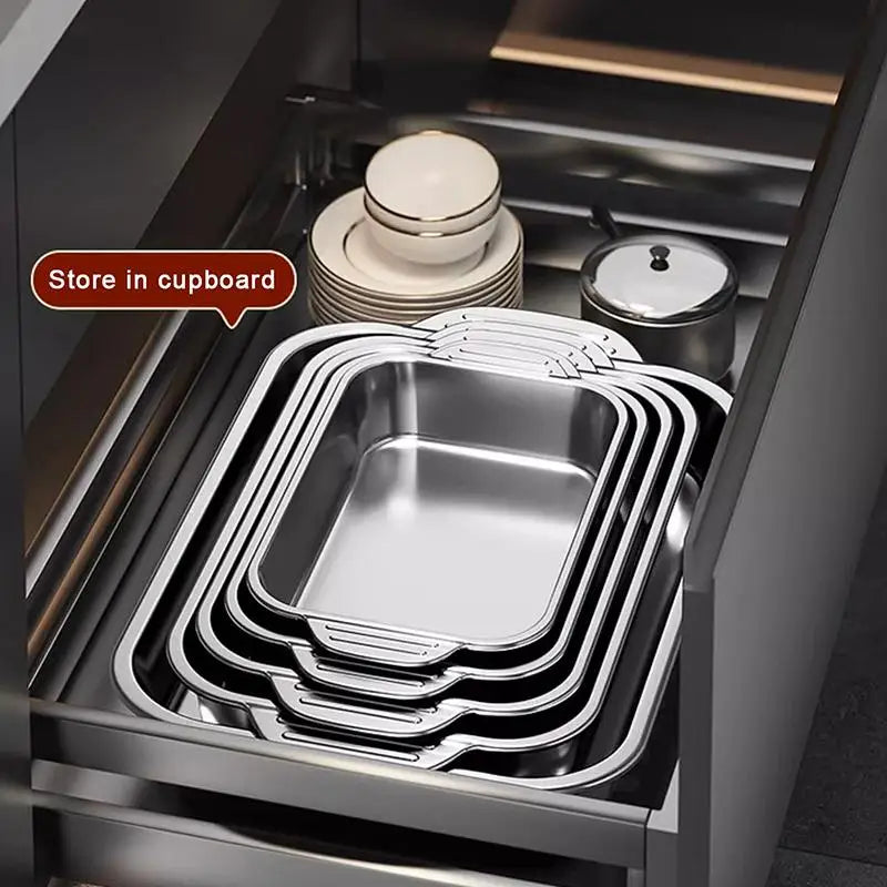 Assadeira Profunda de Aço Inoxidável, Bandeja de Cozimento com Tampa, Panela Resistente ao Calor para Forno, Ideal para Grelhar e Cozinhar Diariamente