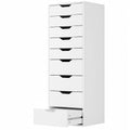 Getone Cômoda Quarto, Cômoda alta, Armário de armazenamento branco, Armário alto com 9 gavetas para sala de estar 124,3x45x40cm