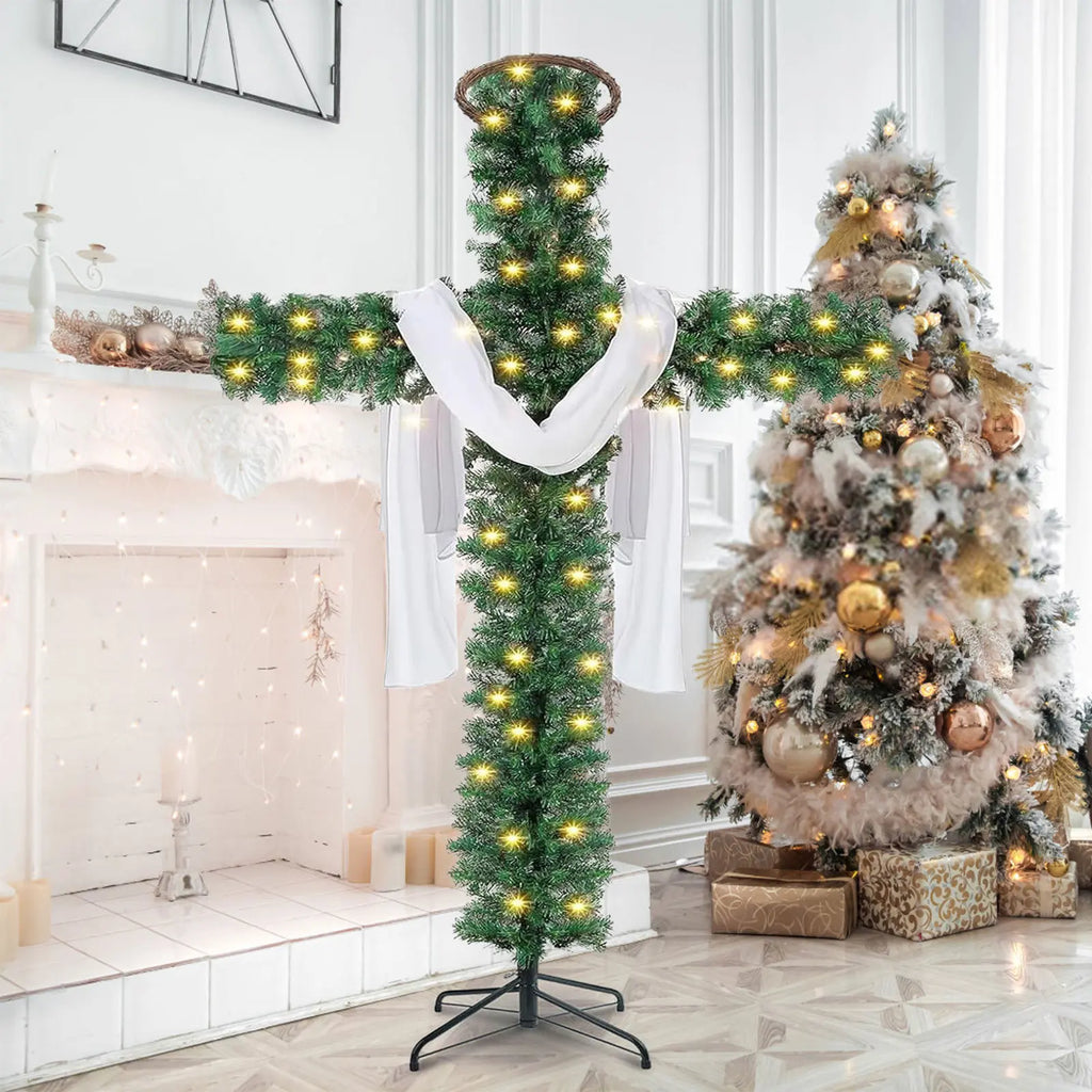 Decoração de interiores de Natal, árvore de Natal, cruz, árvore de Páscoa