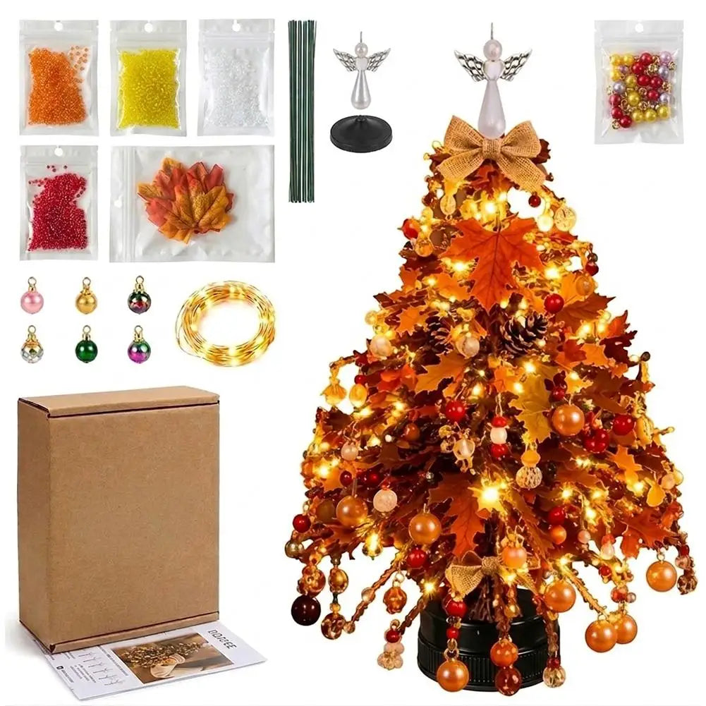 Kit de Árvore de Natal de Contas DIY, Ornamento Festivo de Mesa com Luzes LED, Contas Multicoloridas, Decoração de Férias Fácil de Montar