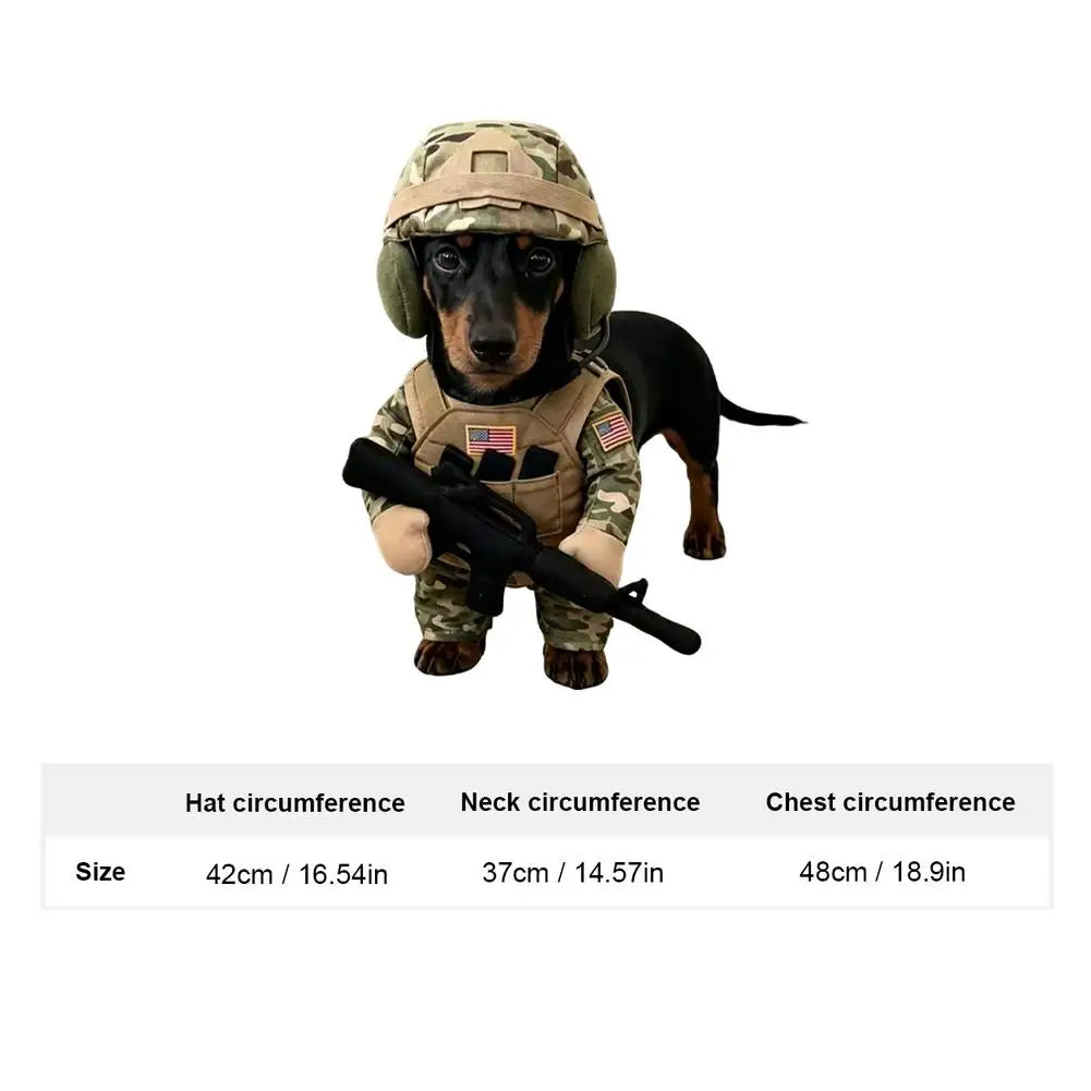 Uniforme tático para animais de estimação, fantasia de soldado para Halloween para cães e gatos, arnês tático para cães com chapéu, roupa militar divertida.