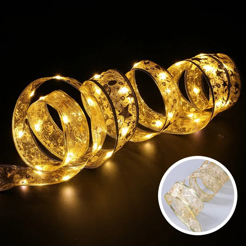 LED Ribbon Fairy Lights para Natal, enfeites de árvore de Natal, decoração, DIY Bows, String Light, Ano Novo, 2025, 2025