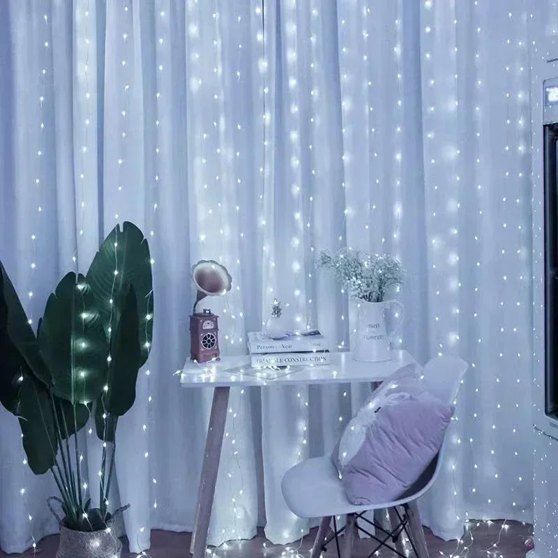 Ano novo 2026 lâmpada luzes de natal led fada string cortina luzes 8 modo remoto usb festão decoração natal para casa férias