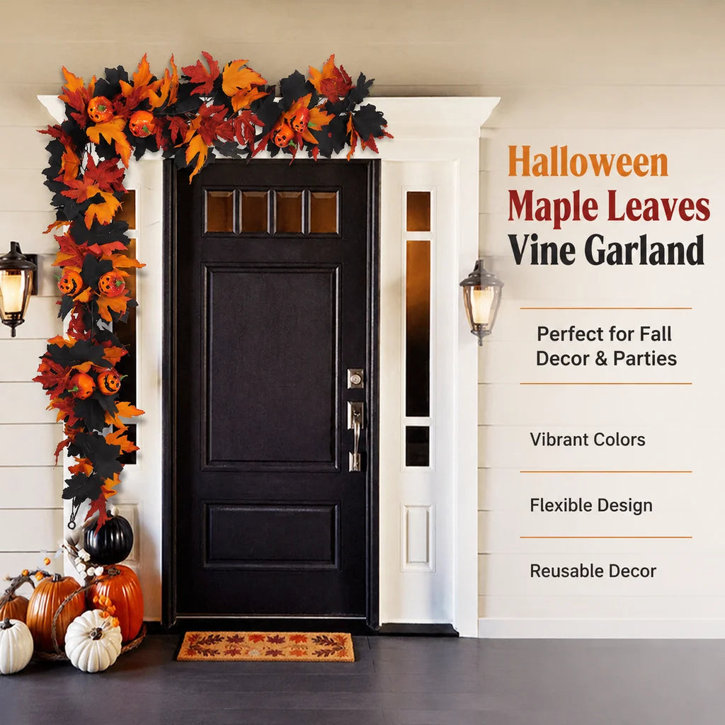 Abóbora Artificial de Halloween, Vermelha e Preta, Folhas de Bordo de Outono, Guirlanda Falsa, Decoração de Lareira para Casa, Natal, Ação de Graças e Festas de Outono