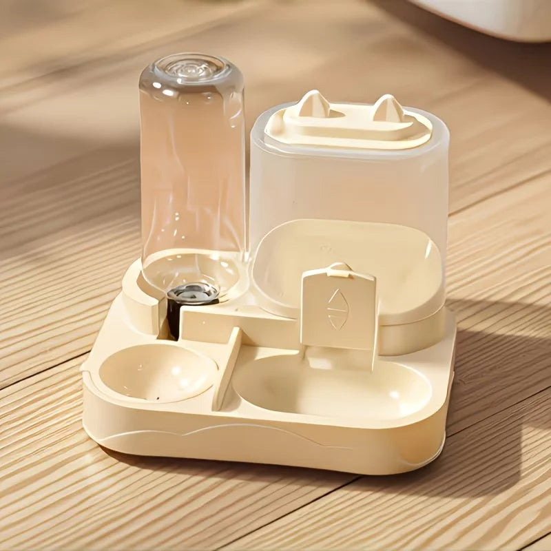Dispensador de Água e Ração 2 em 1 para Animais de Estimação, Separação de Ração Seca e Úmida, Plástico Durável, Transparente, Sem Bateria, Para Gatos e Cães em Viagem