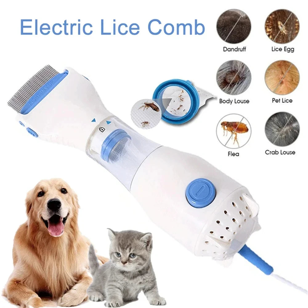 Escova Elétrica Multifuncional para Remoção de Piolhos e Pulgas em Animais de Estimação, Limpador de Pelos para Gatos e Cães