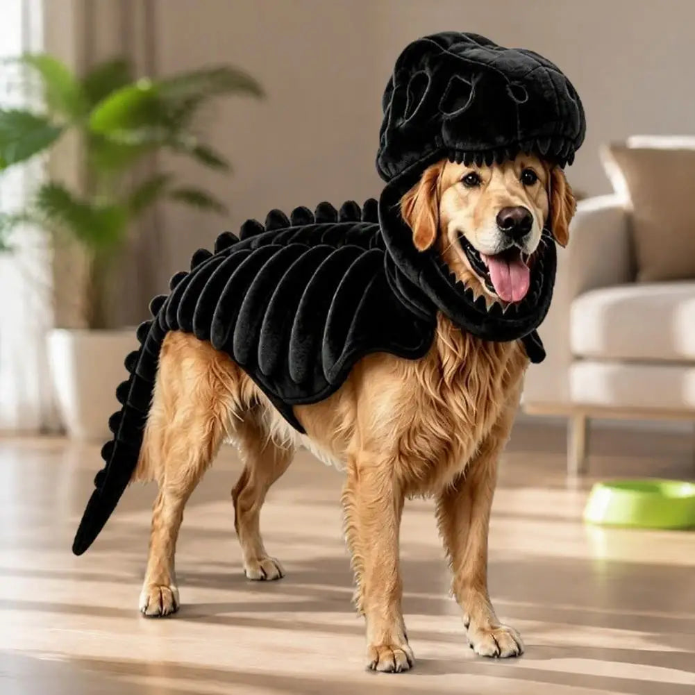 Fantasia de Halloween para Cães em Poliéster Macio, Fantasia de Esqueleto de Dinossauro para Animais de Estimação, Dinossauro de Halloween para Cães e Gatos