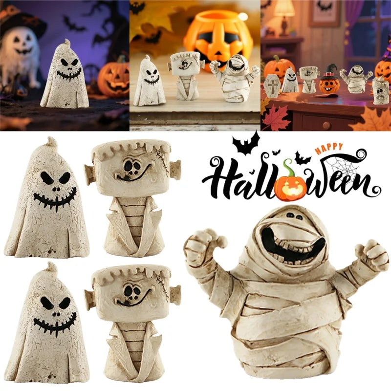 Decoração de Halloween: Fantasma, Abóbora e Múmia - Enfeite de Resina Assustador para Mesa, Perfeito para Noite de Halloween, Sala de Estar e Festas