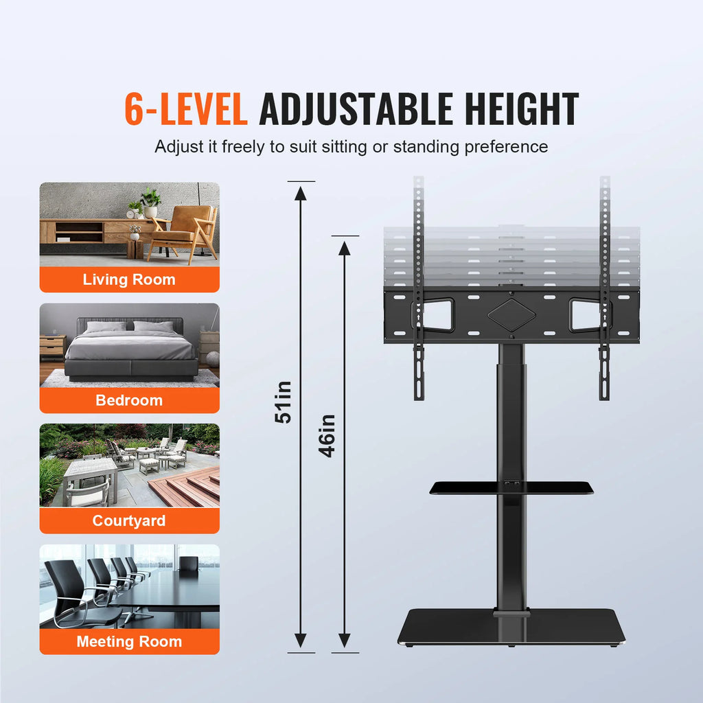 SucceBuy Suporte de TV giratório alto para TV de 32-65/70 polegadas com altura ajustável Suporte de TV portátil para piso Max VESA 600 x 800 mm