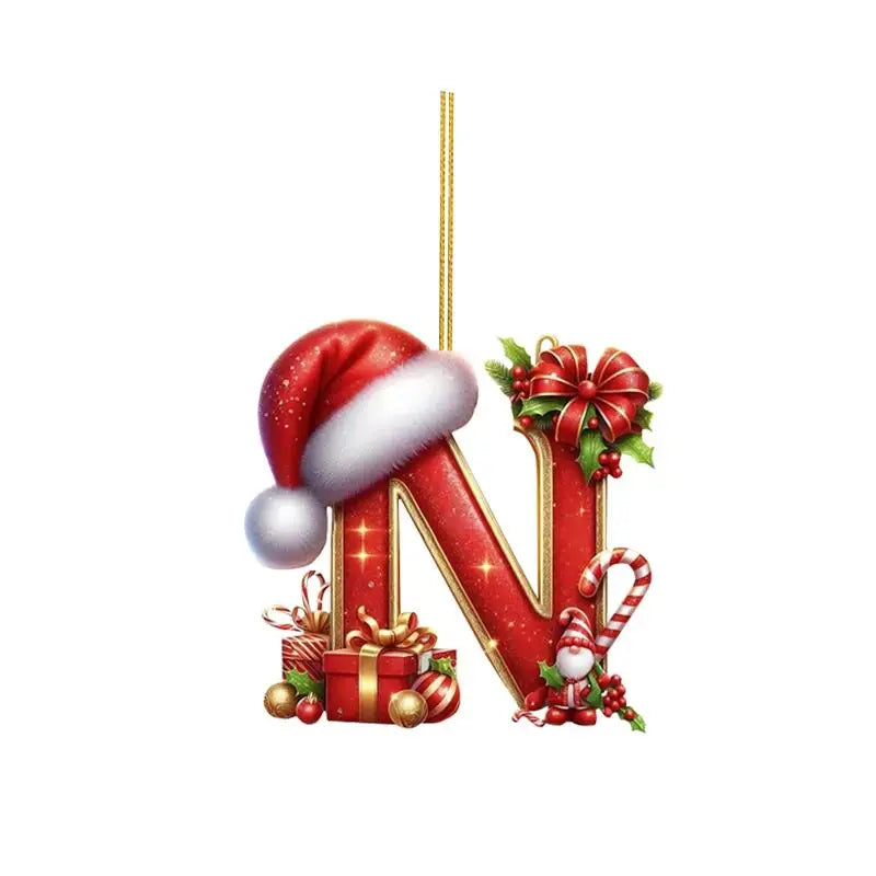 Enfeite de Natal com 26 letras, pingente plano para pendurar, ornamento personalizado, decoração festiva para árvore de Natal, presente para festas de fim de ano.
