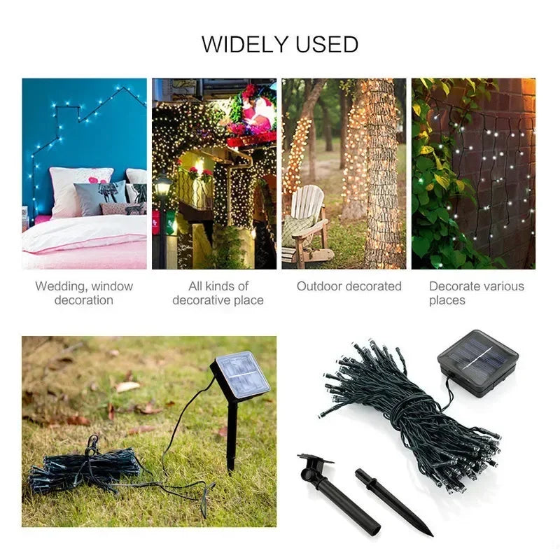 Luzes de Cordão LED Alimentadas por Energia Solar com 8 Modos de Piscar Diferentes, Ideais para Decorar Jardins, Casamentos, Halloween e Natal