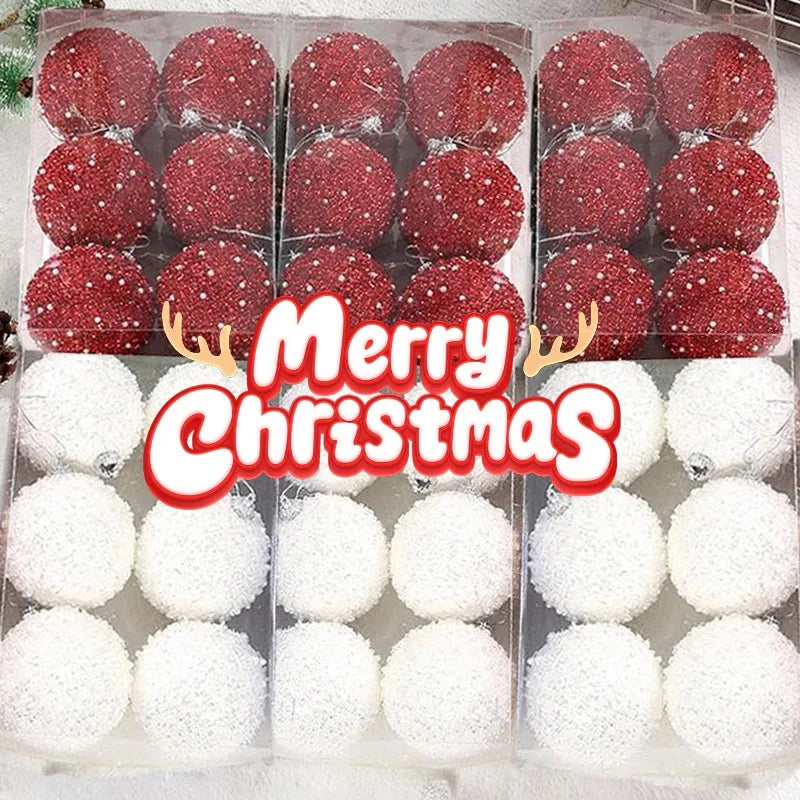 6/30 pçs glitter champanhe branco vermelho bolas de natal ornamentos espumante árvore de natal pendurado bola pingentes decoração de festa de ano novo