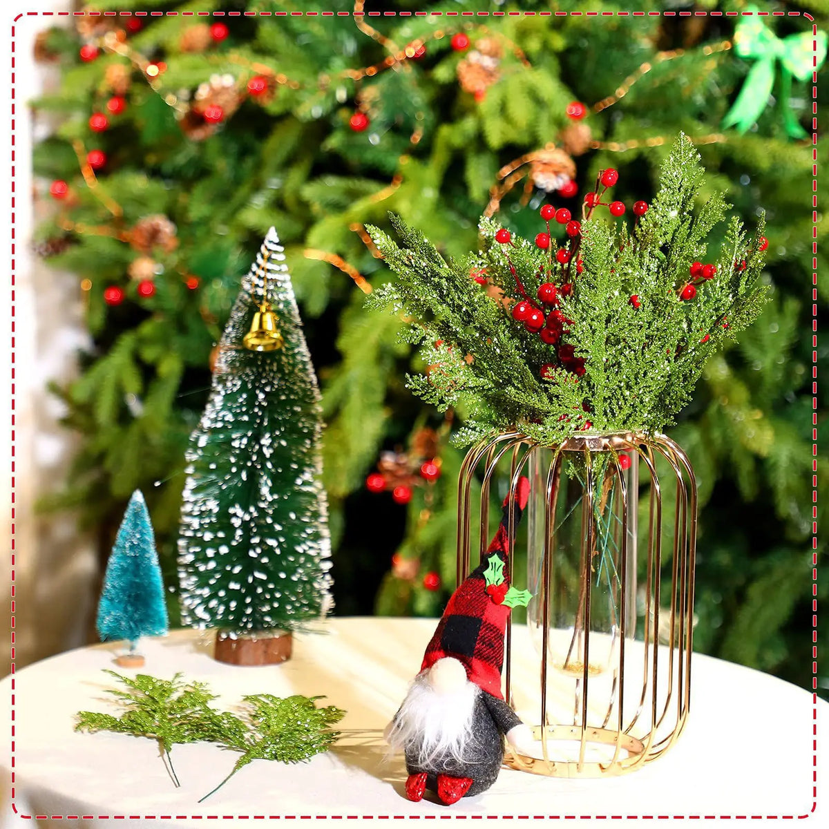 Decoração de natal glitter ramos bagas buquê de flores artificiais enfeites de árvore de natal para casa ano novo 2025 navidad