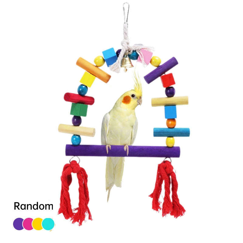 Brinquedos de balanço para pássaros de estimação, suporte de balanço de madeira para papagaio, suprimentos para animais de estimação, balanço colorido aleatório