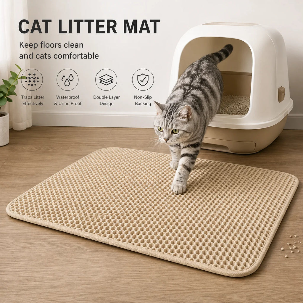 Tapete para Caixa de Areia de Gato, Design de Camada Dupla em Colmeia, Almofada de EVA para Caixa de Areia, Retém Urina e Resíduos, Tapete Antiderrapante de Fácil Limpeza, Reduz o Desperdício de Areia