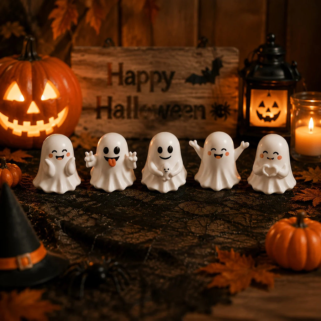 Conjunto de Mini Figuras de Fantasmas para Halloween, Decoração de Casa com Fantasmas Fofos, Ornamentos de Mesa Sazonais de Outono para Decoração de Festa de Halloween