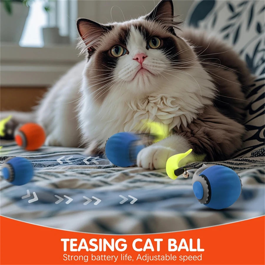 Bola interativa para gatos, brinquedo automático para animais de estimação, recarregável por USB, bola saltitante com cauda que balança, inteligente