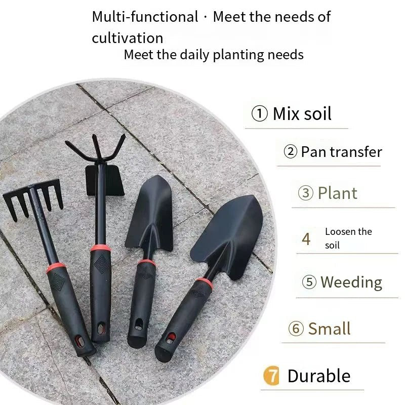 Conjunto de Ferramentas de Jardinagem Mini com 4 Peças, Incluindo Pá, Rastelo e Enxada para Plantio de Flores e Vegetais, Equipamento de Jardinagem Manual para Casa e Jardim
