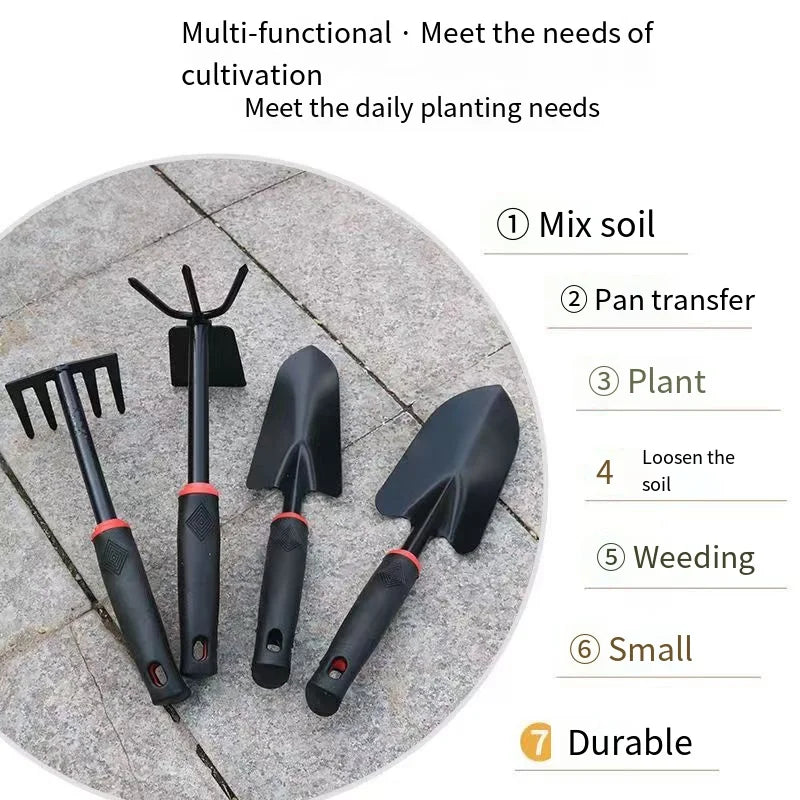 Conjunto de Ferramentas de Jardinagem Mini com 4 Peças, Incluindo Pá, Rastelo e Enxada para Plantio de Flores e Vegetais, Equipamento de Jardinagem Manual para Casa e Jardim