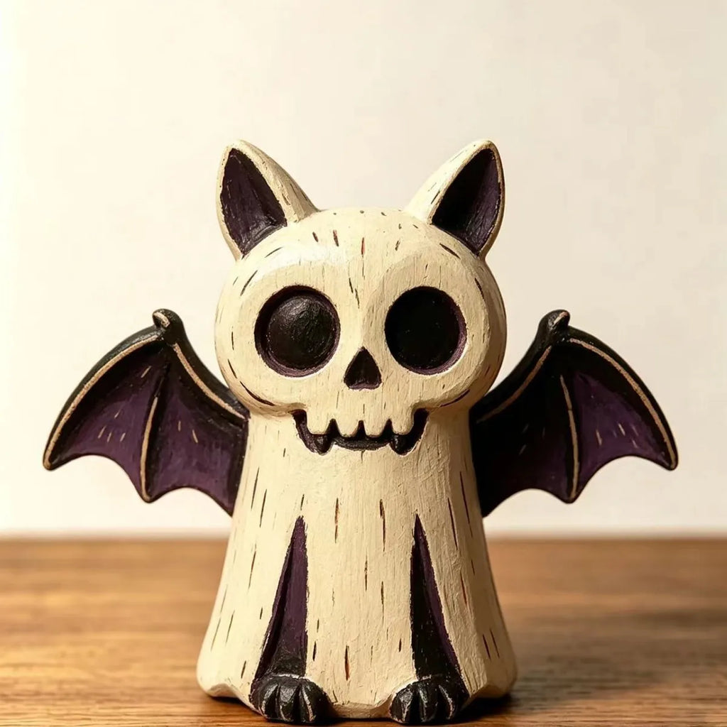 Decoração de Mesa de Madeira para Halloween, Figuras Pintadas à Mão de Coruja, Fantasma, Abóbora e Gato Vampiro para Decoração de Prateleira e Festa