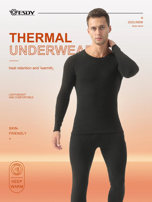 1 Set of Men's Thermal Underwear, Winter Fleece Thermal Underwear Set, Solid Color Slightly Elastic Sports Thermal Underwear Pants, Winter Outdoor Sports Base Layer for Polar Hiking, Mountaineering, Skiing, Fishing, Thermal S