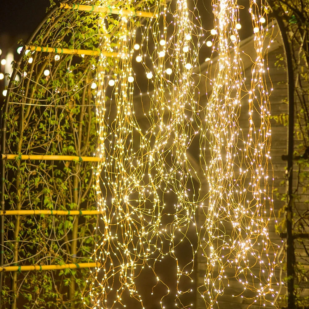 Luzes LED do ramo do Natal, ornamentos do jardim, guirlanda, lâmpadas da cachoeira, decoração exterior da casa, festa de casamento, 2m, 100Leds