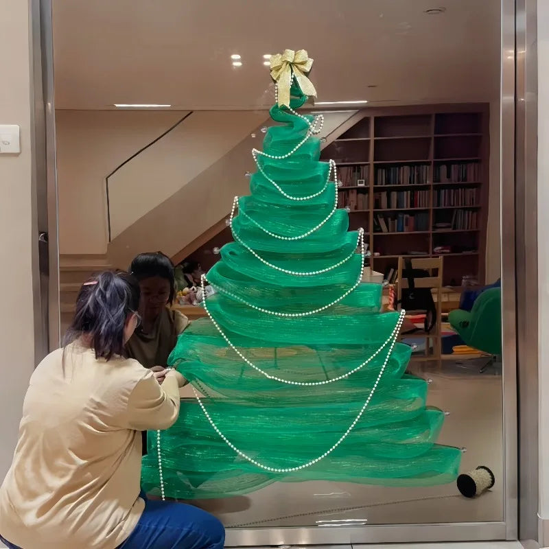 Decoração de natal diy vidro casa árvore de natal janela loja do chão ao teto janela atmosfera casa cena de casamento layout
