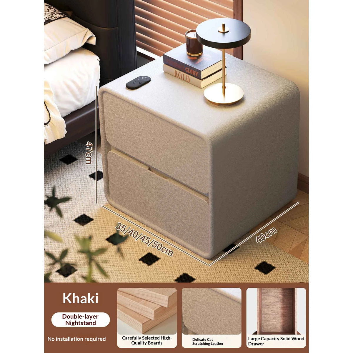 Solid Wood Bedside Table Small Vintage Cream Style Modern Simple Bedroom Nightstand Storage Cabinet for Home Decor
