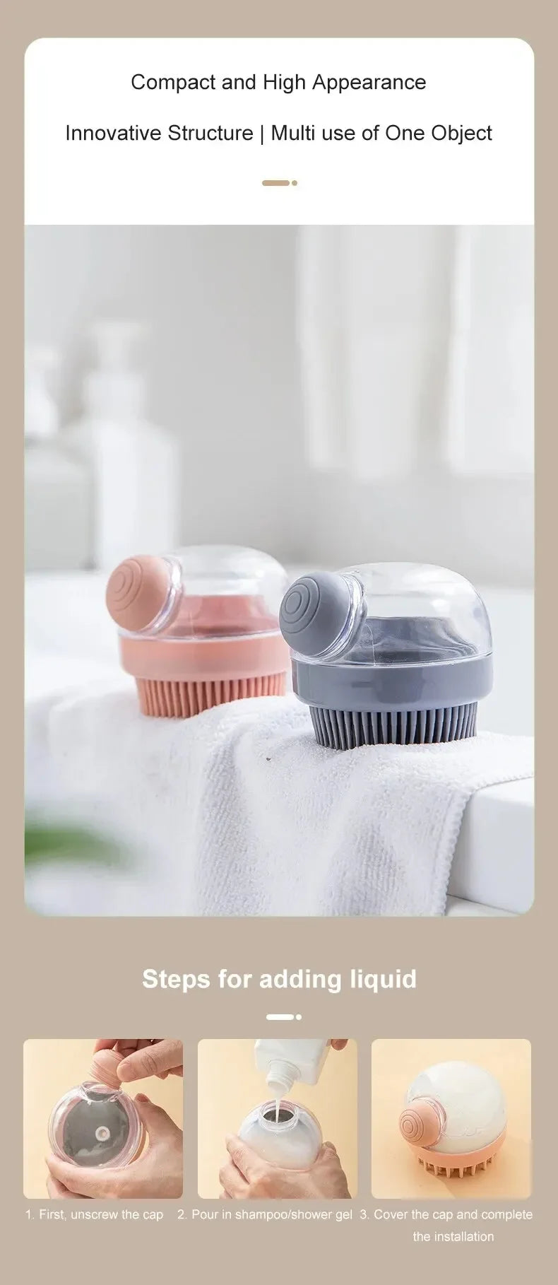 Escova de banho para animais de estimação, silicone macio com dispensador de shampoo, massagem suave para aliciamento e limpeza de pele e cabelo
