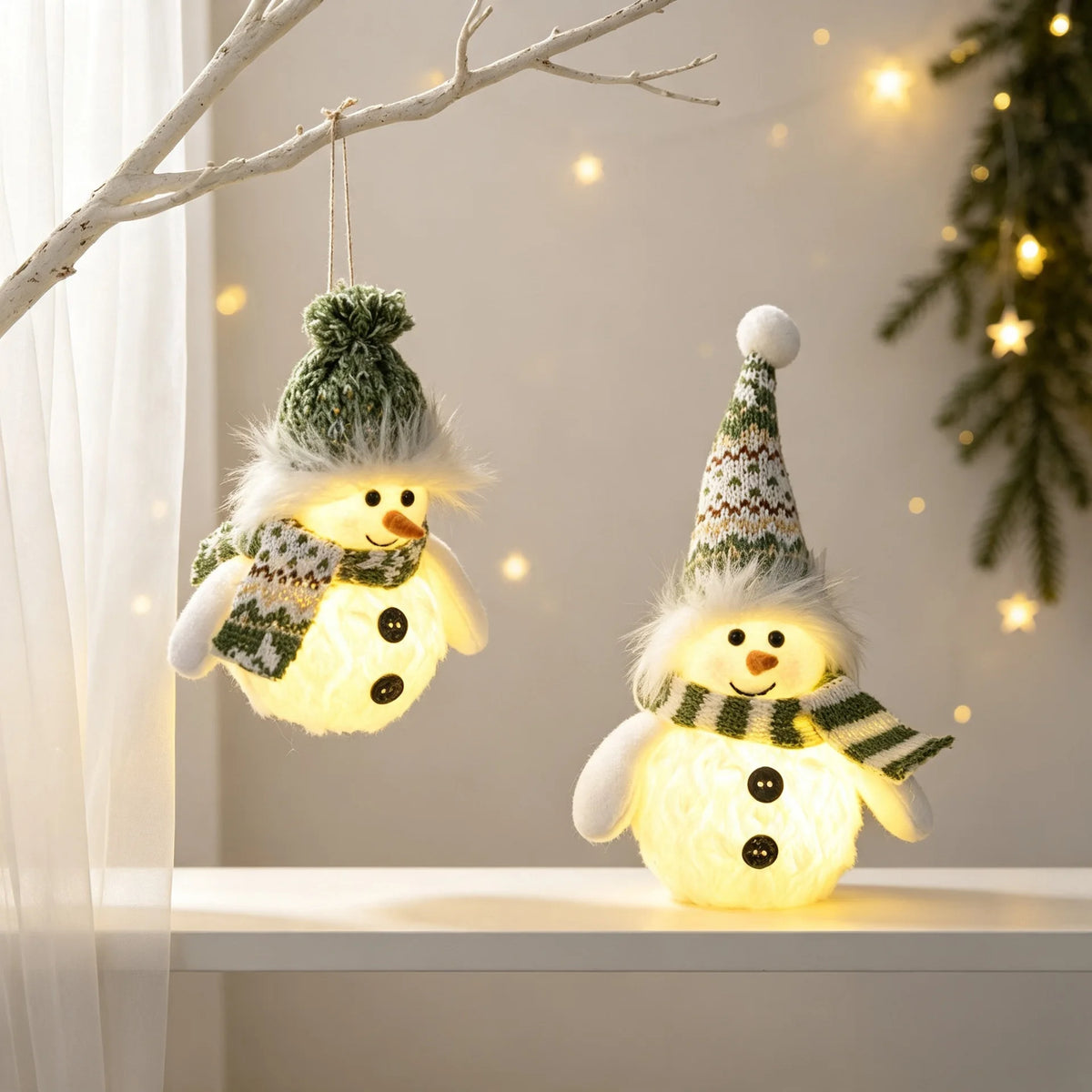 Boneco de neve de pelúcia com luzes de Natal, decoração de mesa de Natal, para uso interno, artigos para festas de Natal, presente.