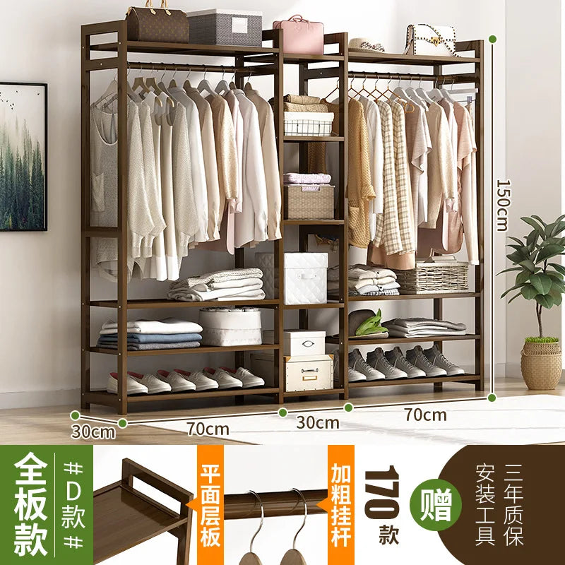 Assemble simple coat and hat rack simple modern solid wood bedroom floor hanger cabinet clothes bag storage household wardrobe