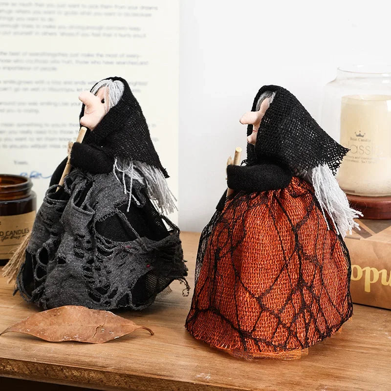 Decoração de bruxa de Halloween com vassoura, ornamento de suspensão fofo para casa, jardim, decoração de festa interna, adereços de fotografia