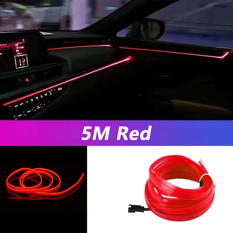 Carro Interior LED Strip Light, Neon EL Fiação, Lâmpada Decorativa para Auto, Luz Ambiente Flexível, Diodo de Festa Atmosfera, USB, 5m Kasa & Pet