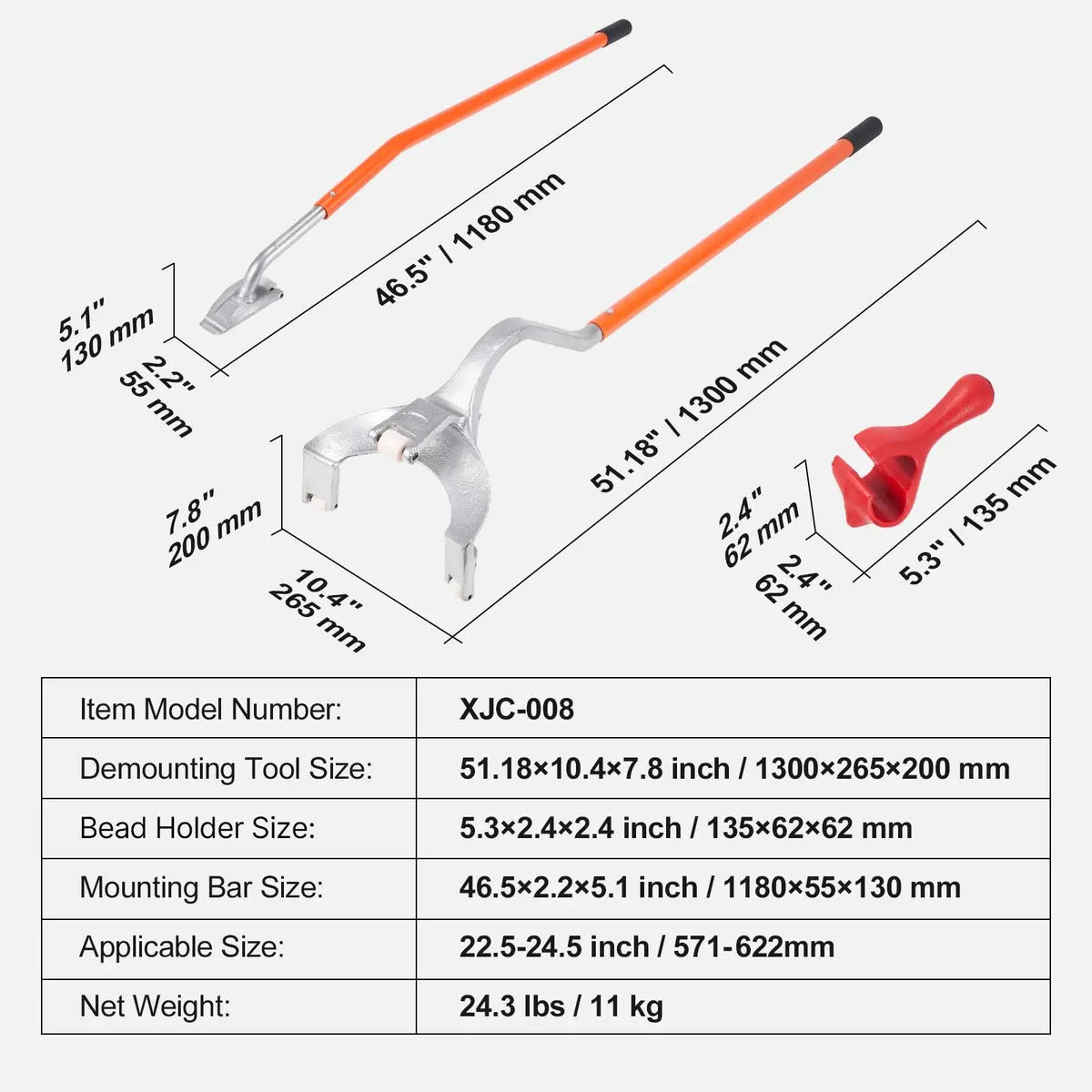 "Tire Mount/Demount Tool (22.5" & 24.5")-Manual Steel Changer with Extra Bead Holder & Tubeless Capabilities"