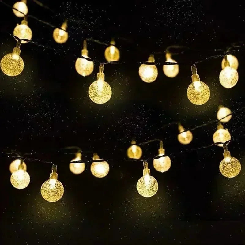 Luzes de cordão solares para exterior, luzes de globo de cristal LED, luzes de fada solares à prova d'água para decoração de jardim, Natal e exteriores
