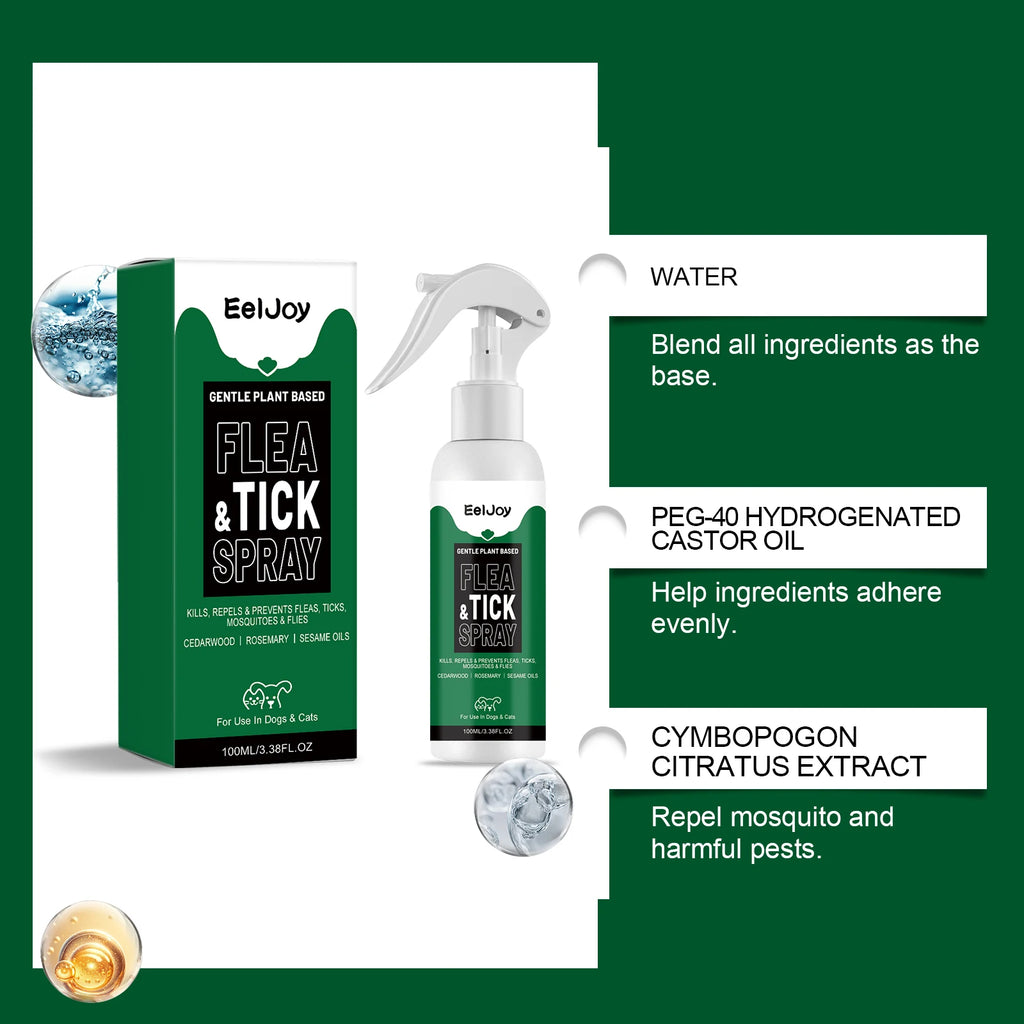 Spray Repelente de Pulgas e Carrapatos para Animais de Estimação com Extrato de Plantas para Gatos e Cães