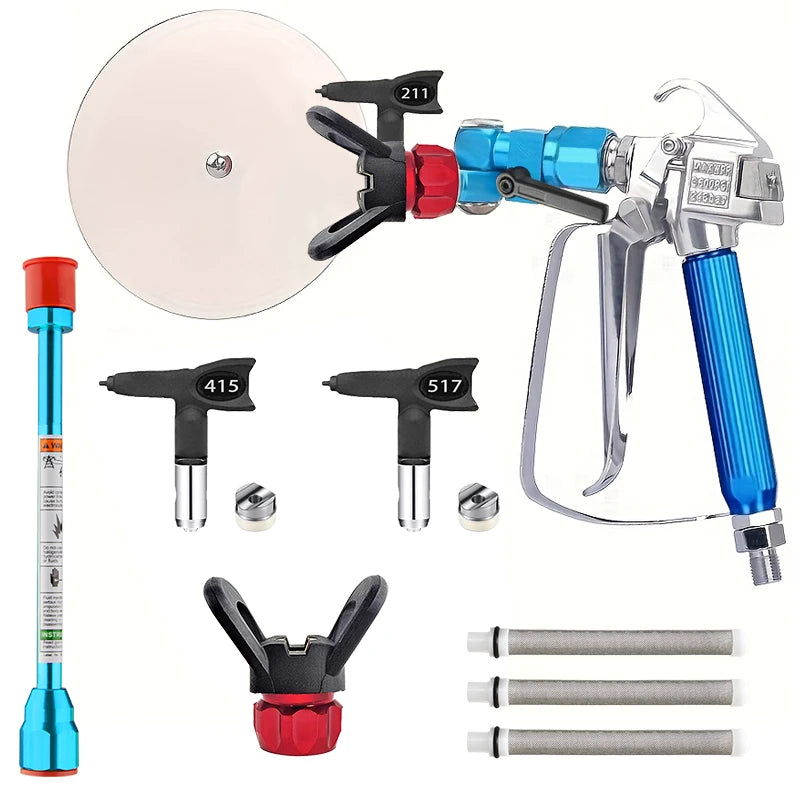 Kit de Pistola de Pintura Sem Ar com 3 Bicos, Cabo de Extensão de 10 Polegadas, Acessório Guia de Pulverização, Filtros para Pintura de Paredes