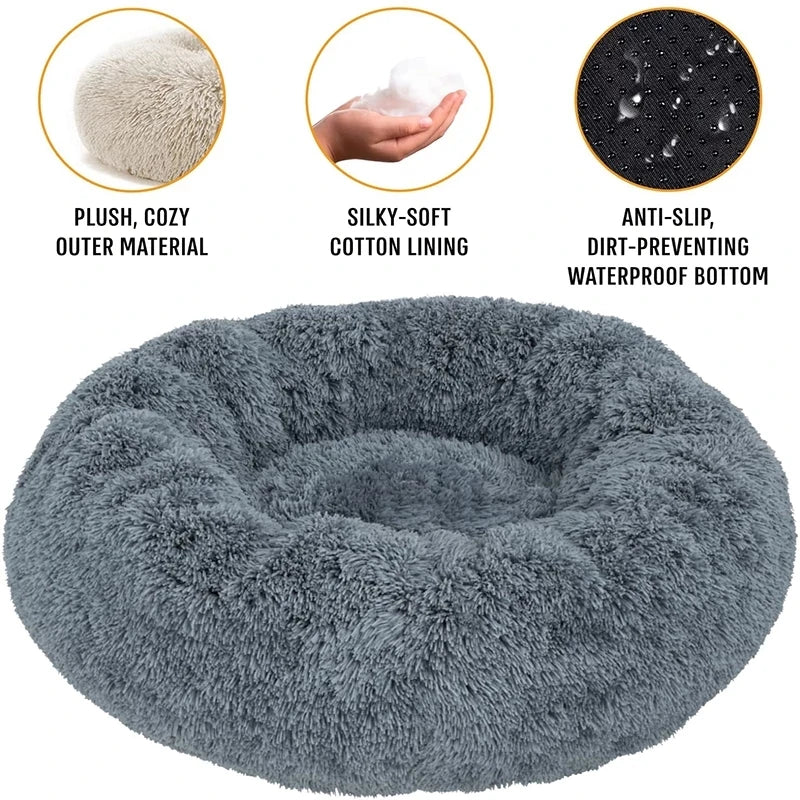 Cama redonda para animais de estimação, 40-90cm, 6 tamanhos, cama grande para cães, super macia, casa de pelúcia para cães médios, inverno, quente, dormir