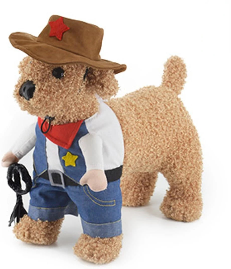Trajes de Halloween para cães e gatos, uniforme de cowboy ocidental com chapéu, roupa engraçada de cowboy para animais de estimação, fantasia engraçada para gatos e cães pequenos