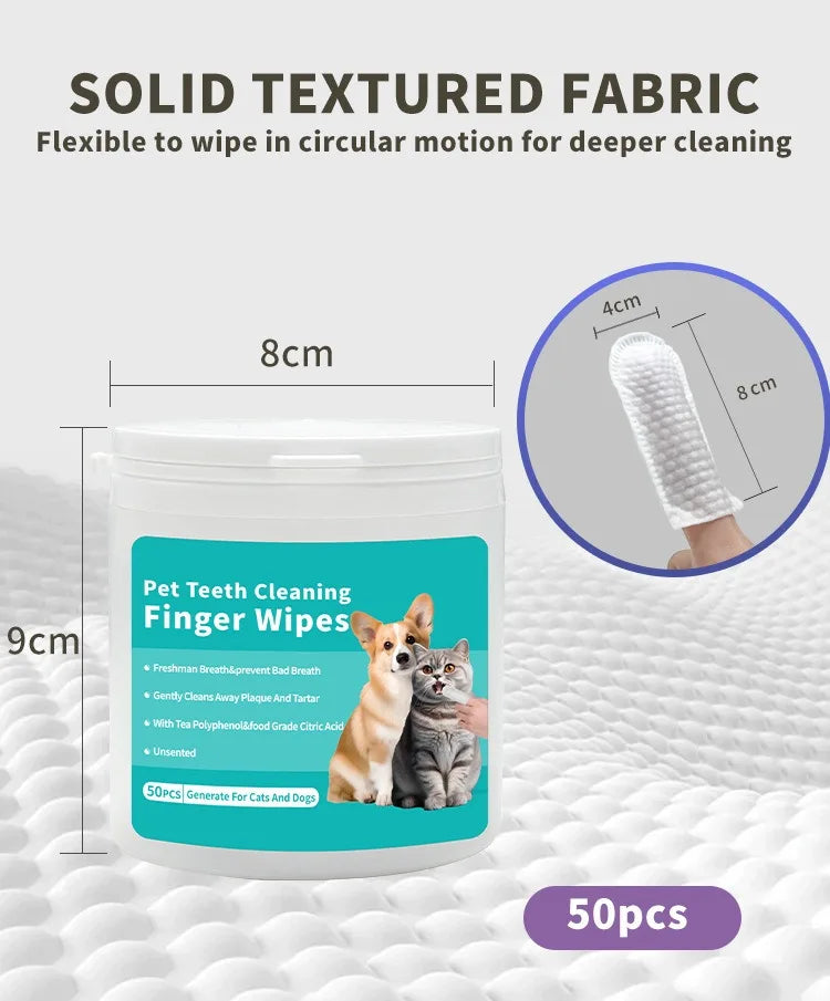 Produtos de Limpeza para Animais de Estimação: Escova de Dentes Descartável para Dedos, Coberturas para Limpeza de Dentes de Animais, Lenços Umedecidos para Limpeza Oral de Cães e Gatos