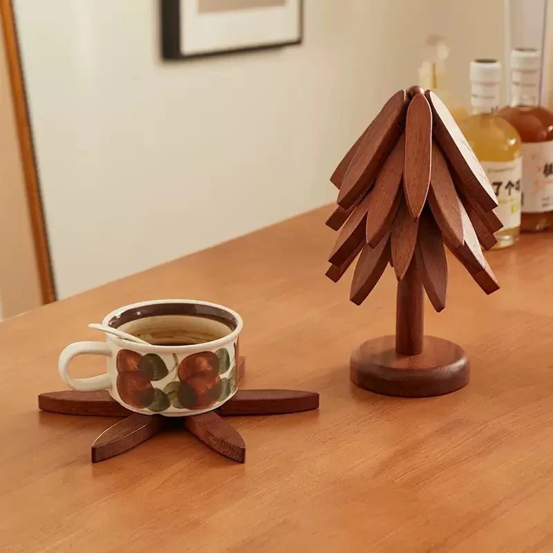 Base para Panelas de Madeira em Forma de Árvore de Natal com Suporte, Resistente ao Calor, Anti-Queimaduras, Porta-Copos, Sousplat de Madeira Sólida, Decoração de Natal para Casa - Kasa & Pet